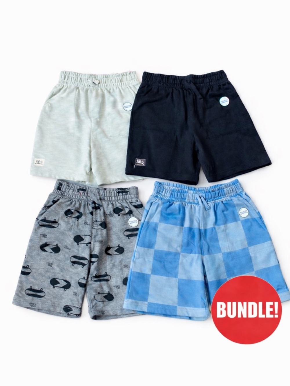 365 Kids Cotton Shorts Gray Black Blue skateboard block drawstring athletic NWT